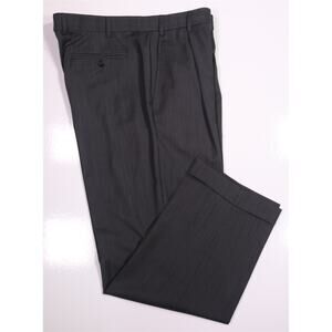 Zanella Tommy Classic Fit Pleated Wool Dress Pants Gray Black Woven 36x28